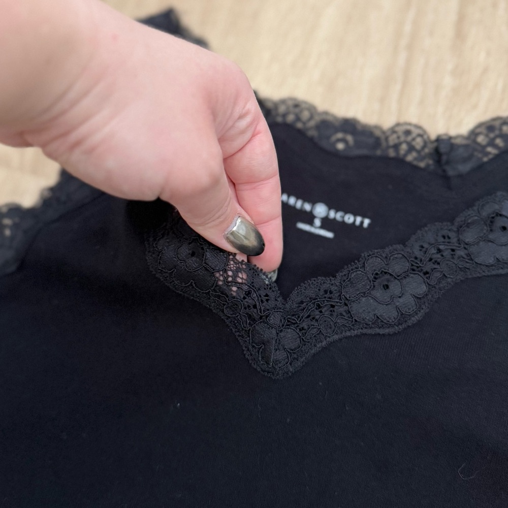 Gently Used Karen Scott Size Small Black Cotton Tank Top with Lace Trim - Picture 5 of 8